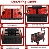 LAZY BUDDY Folding Hand Truck Dolly, 2-in-1 Heavy-duty Platform Cart with 22 Folding Basket, Collapsible Utility Luggage Dolly Cart, Red, 330LBS