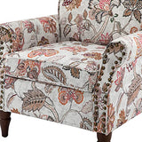HULALA HOME Modern Wingback Accent Chair with Wood Legs & Removable Cushion, Comfy Upholstered Armchair with Nailhead Trim, Floral Pattern Single Sofa Chair for Living Room Bedroom, Blue