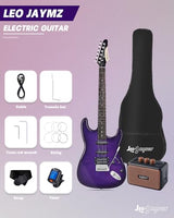 Leo Jaymz 39 Full Size ST Style Electric Guitar Starter Kit with SSH Pickup, 5W Portable Amp, Tuner, Gig Bag, Strap & Accessories (Violet Ocean)