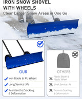 Outvita Snow Shovel with Wheels, 29 Wide 18 Long Snow Plow Shovel Angle & Height Adjustable Padded Handle Efficient Snow Clean Tool for Driveway or Pavement (Yellow)