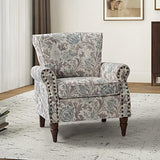 HULALA HOME Modern Wingback Accent Chair with Wood Legs & Removable Cushion, Comfy Upholstered Armchair with Nailhead Trim, Floral Pattern Single Sofa Chair for Living Room Bedroom, Blue