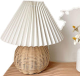 Table Lamp Rattan Pleated Aesthetic Vintage Lamp Bedside Nightstand Mini Lamp for Bedroom Living Room Side Table