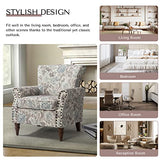 HULALA HOME Modern Wingback Accent Chair with Wood Legs & Removable Cushion, Comfy Upholstered Armchair with Nailhead Trim, Floral Pattern Single Sofa Chair for Living Room Bedroom, Blue