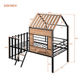 Harper & Bright Designs Kids House Beds Low Loft Bed Frame with Roof, Window, Guardrail and Ladder, Metal Twin Size Loft Bed for Kids Teens Girls Boys (Twin, White)