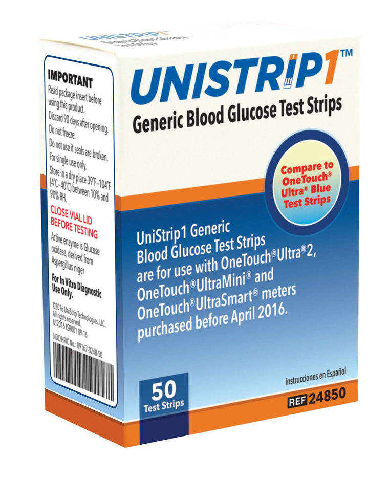 Unistrip Blood Glucose Test Strips; Case of 1200