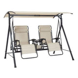 Mainstays Zero-Gravity Steel Porch Swing – Beige/Black, Size: 90.55 inch x 58.27 inch x 72.44 inch
