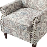 HULALA HOME Modern Wingback Accent Chair with Wood Legs & Removable Cushion, Comfy Upholstered Armchair with Nailhead Trim, Floral Pattern Single Sofa Chair for Living Room Bedroom, Blue