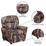Emma and Oliver Camouflaged Fabric Kids Recliner with Cup Holder