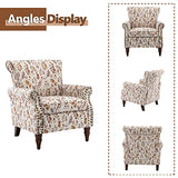 HULALA HOME Modern Wingback Accent Chair with Wood Legs & Removable Cushion, Comfy Upholstered Armchair with Nailhead Trim, Floral Pattern Single Sofa Chair for Living Room Bedroom, Blue