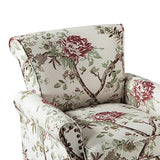 HULALA HOME Modern Wingback Accent Chair with Wood Legs & Removable Cushion, Comfy Upholstered Armchair with Nailhead Trim, Floral Pattern Single Sofa Chair for Living Room Bedroom, Blue