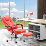 HOMCOM Reclining PU Leather Executive Home Office Chair with Footrest – Red