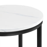 Yaheetech Faux Marble Side Table, 16in End Table Modern Accent Sofa Table w/X-Based, Round Tabletop, Sturdy Metal Legs for Living Room, Black