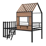 Harper & Bright Designs Kids House Beds Low Loft Bed Frame with Roof, Window, Guardrail and Ladder, Metal Twin Size Loft Bed for Kids Teens Girls Boys (Twin, White)