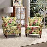 HULALA HOME Modern Wingback Accent Chair with Wood Legs & Removable Cushion, Comfy Upholstered Armchair with Nailhead Trim, Floral Pattern Single Sofa Chair for Living Room Bedroom, Blue