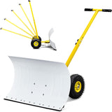 Outvita Snow Shovel with Wheels, 29 Wide 18 Long Snow Plow Shovel Angle & Height Adjustable Padded Handle Efficient Snow Clean Tool for Driveway or Pavement (Yellow)