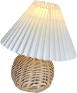 Table Lamp Rattan Pleated Aesthetic Vintage Lamp Bedside Nightstand Mini Lamp for Bedroom Living Room Side Table