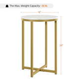 Yaheetech Faux Marble Side Table, 16in End Table Modern Accent Sofa Table w/X-Based, Round Tabletop, Sturdy Metal Legs for Living Room, Black