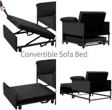 3 in 1 Sleeper Sofa Bed, Futon Sofa Bed for Living Room with Side Pocket, Black Sleepers Sofa Couch with Pullout Bed, Convertible Love Seat Sleepers Bed for Living Room, Bedroom, Small Space