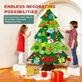 Felt Christmas Tree for Toddlers, 3.2ft DIY Felt Christmas Tree Set, with 5M LED String Lights, 32Pcs Detachable Tree Ornaments, Wall Decor with Hanging Rope for Kids Xmas Gifts Home Door