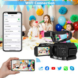 Video Camera 4K HD Auto Focus Camcorder 48MP 60FPS 30X Digital Zoom Camera for YouTube LED Function 4500mAh Battery with Handheld Stabilizer, Remote Control,Microphone and 64G SD Card