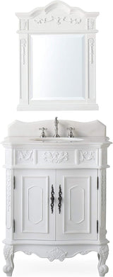 30.75 Ellenton Antique Style White Bathroom Sink Vanity & Mirror Set HF-080W-AW-BS-MIR