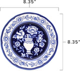 Euro Ceramica Blue Garden 16 Piece Oven Safe Hand Painted Stoneware Dinnerware Set, Service for 4, Bold Vase Design/Floral Pattern, White and blue