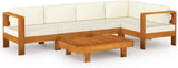 fashionable Furniture Sets 6 Piece Patio Lounge Set with Cream White Cushions Acacia Wood Outdoor Tables for Conversation Dining Outdoor Side Table White