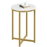 Yaheetech Faux Marble Side Table, 16in End Table Modern Accent Sofa Table w/X-Based, Round Tabletop, Sturdy Metal Legs for Living Room, Black