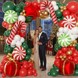 165Pcs Christmas Balloon Arch Garland Kit with Xmas Red White Green Gold Latex Balloons Gift Box Candy Cane Star Foil Balloons Arch Kit for Christmas New Year Party Birthday Party Decorations