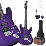 Leo Jaymz 39 Full Size ST Style Electric Guitar Starter Kit with SSH Pickup, 5W Portable Amp, Tuner, Gig Bag, Strap & Accessories (Violet Ocean)
