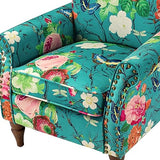 HULALA HOME Modern Wingback Accent Chair with Wood Legs & Removable Cushion, Comfy Upholstered Armchair with Nailhead Trim, Floral Pattern Single Sofa Chair for Living Room Bedroom, Blue