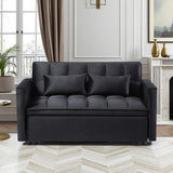 3 in 1 Sleeper Sofa Bed, Futon Sofa Bed for Living Room with Side Pocket, Black Sleepers Sofa Couch with Pullout Bed, Convertible Love Seat Sleepers Bed for Living Room, Bedroom, Small Space