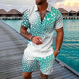Mens Printed Outfits Zipper Short Sleeve Lapel Shirts Short 2 Piece Outfits Sets For Men Summer Beach Outfits Suits