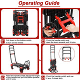 LAZY BUDDY Folding Hand Truck Dolly, 2-in-1 Heavy-duty Platform Cart with 22 Folding Basket, Collapsible Utility Luggage Dolly Cart, Red, 330LBS