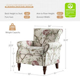 HULALA HOME Modern Wingback Accent Chair with Wood Legs & Removable Cushion, Comfy Upholstered Armchair with Nailhead Trim, Floral Pattern Single Sofa Chair for Living Room Bedroom, Blue