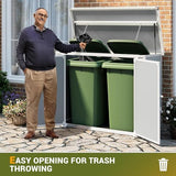 41 Cu.Ft Horizontal Outdoor Storage Box Plastic Shed, Trash Can Sheds Weatherproof Resin Shed with Floor Thickened & Gas Spring & Lockable Doors for Tools, Lawn Mower Storage