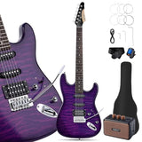 Leo Jaymz 39 Full Size ST Style Electric Guitar Starter Kit with SSH Pickup, 5W Portable Amp, Tuner, Gig Bag, Strap & Accessories (Violet Ocean)