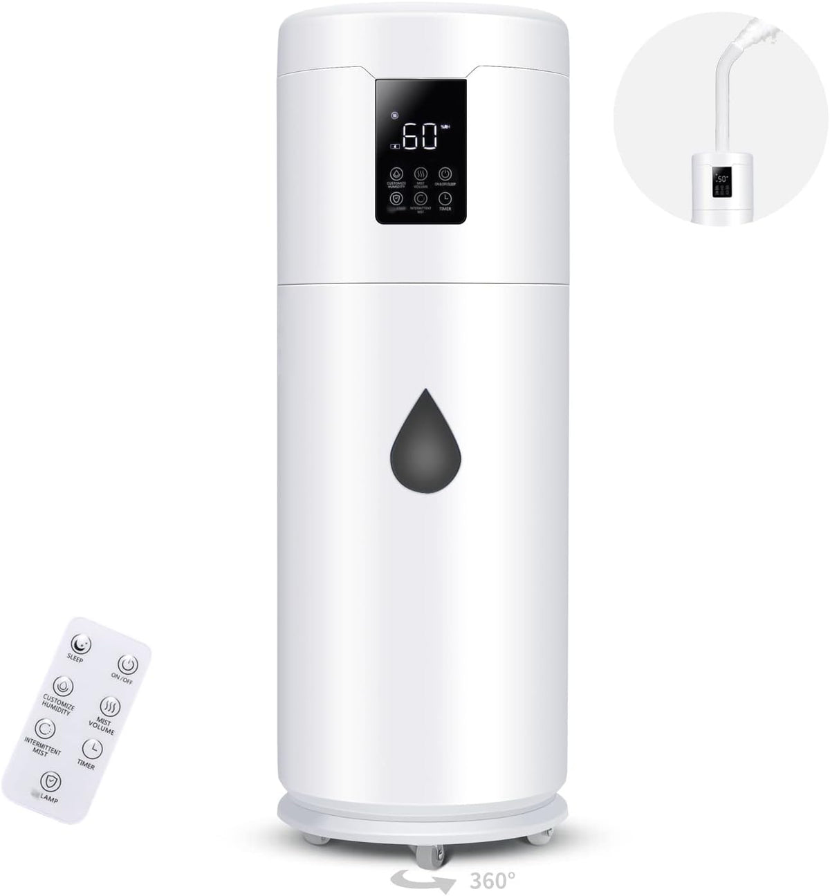 Tower Humidifiers for Large Room 1000 sq ft,Hiswelle 17L 4.49Gal Ultrasonic Cool Mist Topfill Humidifier with 360??Nozzle 4 Speed Humidistat Essential Oil Tray for Bedroom School Office Greenhouse