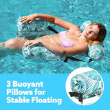 Sloosh Pool Floats Chairs Adult,Inflatable Pool Lounge,Plant Pattern Floating Mat Hammock,Blow up Water Chairs Noodles rafts for Party Summer Water Beach Fun