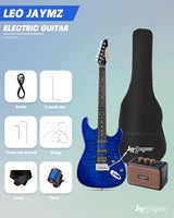 Leo Jaymz 39 Full Size ST Style Electric Guitar Starter Kit with SSH Pickup, 5W Portable Amp, Tuner, Gig Bag, Strap & Accessories (Violet Ocean)