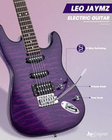 Leo Jaymz 39 Full Size ST Style Electric Guitar Starter Kit with SSH Pickup, 5W Portable Amp, Tuner, Gig Bag, Strap & Accessories (Violet Ocean)