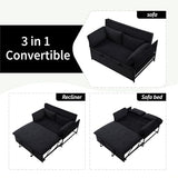 3 in 1 Sleeper Sofa Bed, Futon Sofa Bed for Living Room with Side Pocket, Black Sleepers Sofa Couch with Pullout Bed, Convertible Love Seat Sleepers Bed for Living Room, Bedroom, Small Space