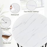 Yaheetech Faux Marble Side Table, 16in End Table Modern Accent Sofa Table w/X-Based, Round Tabletop, Sturdy Metal Legs for Living Room, Black