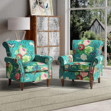 HULALA HOME Modern Wingback Accent Chair with Wood Legs & Removable Cushion, Comfy Upholstered Armchair with Nailhead Trim, Floral Pattern Single Sofa Chair for Living Room Bedroom, Blue