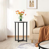 Yaheetech Faux Marble Side Table, 16in End Table Modern Accent Sofa Table w/X-Based, Round Tabletop, Sturdy Metal Legs for Living Room, Black