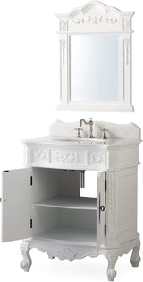 30.75 Ellenton Antique Style White Bathroom Sink Vanity & Mirror Set HF-080W-AW-BS-MIR