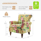 HULALA HOME Modern Wingback Accent Chair with Wood Legs & Removable Cushion, Comfy Upholstered Armchair with Nailhead Trim, Floral Pattern Single Sofa Chair for Living Room Bedroom, Blue